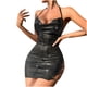 thumbnail image 1 of Vestido corto sin mangas con cuello colgante iluminado para mujer - Espalda abierta con cadena, corte ajustado, tejido de punto calado, tallas S-L, 1 of 8