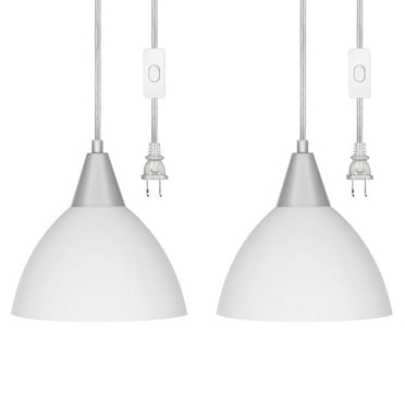 DEWENWILS Plug in Pendant Light, Hanging Light with 15Ft Clear Cord, On/Off Switch, Frosted Plastic White Shade, Hanging Ceiling Light for Living Room, Bedroom, Dining Hall, Pack of 2