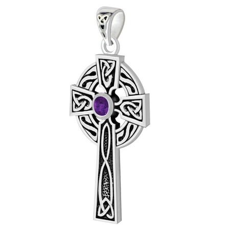 - 1.5in 0.925 Sterling Silver Irish Celtic Knot Cross Alexandrite Pendant