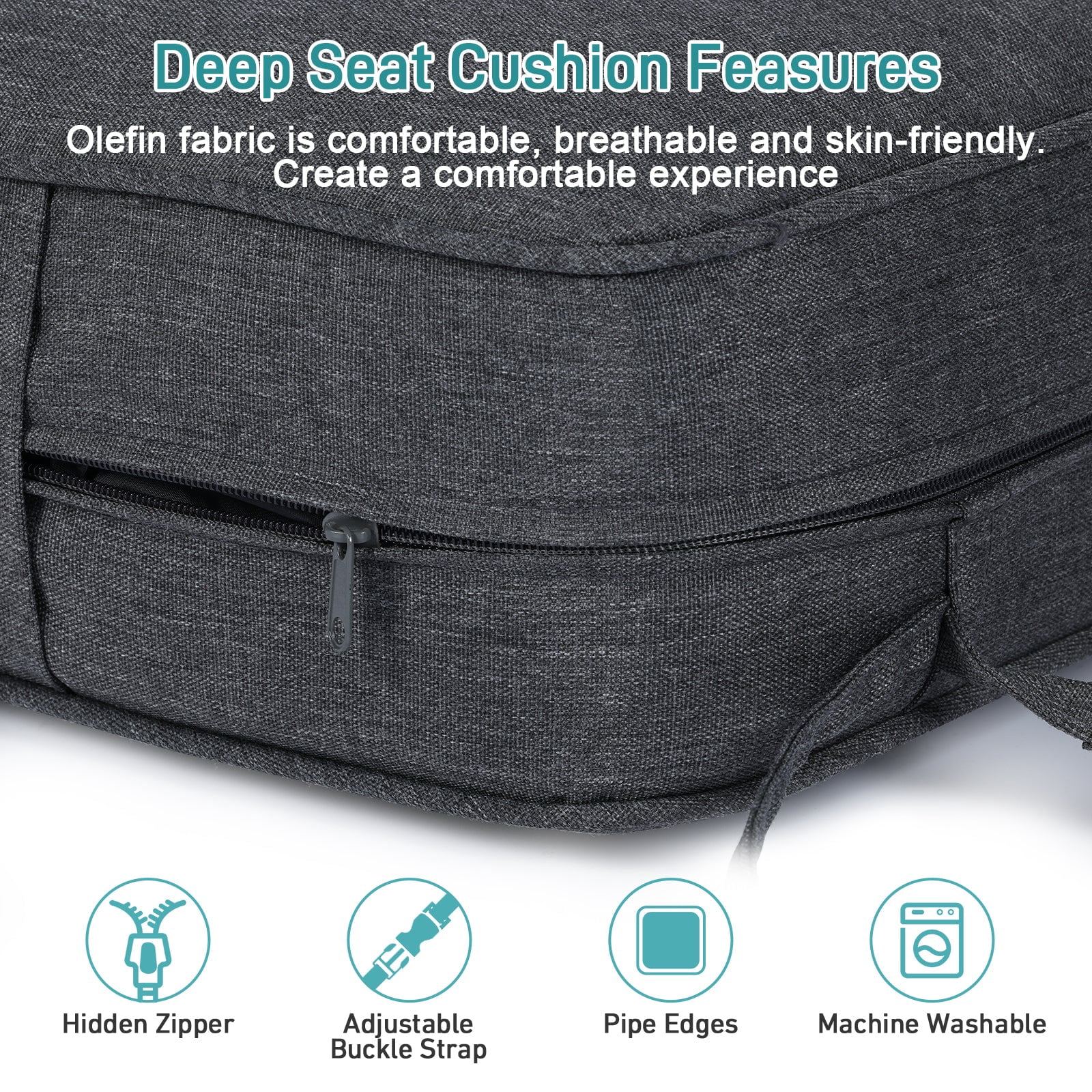 Aoodor 22" x 24" Patio Chair Cushions Set, Memory Foam Outdoor Deep Seat Cushions (1 Seat, 1 Back, 1 Lumbar Pillow) - Charcoal