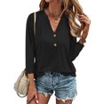 thumbnail image 2 of Women Blouses Rayon T Shirt Solid Womens Casual Tee for Women Toe Smocked Tops for Casual Fall Womens Blouses Lightweight Dress Shirts Lady Wear Nice Shirts Dark Long Sleeve Black S, 2 of 8