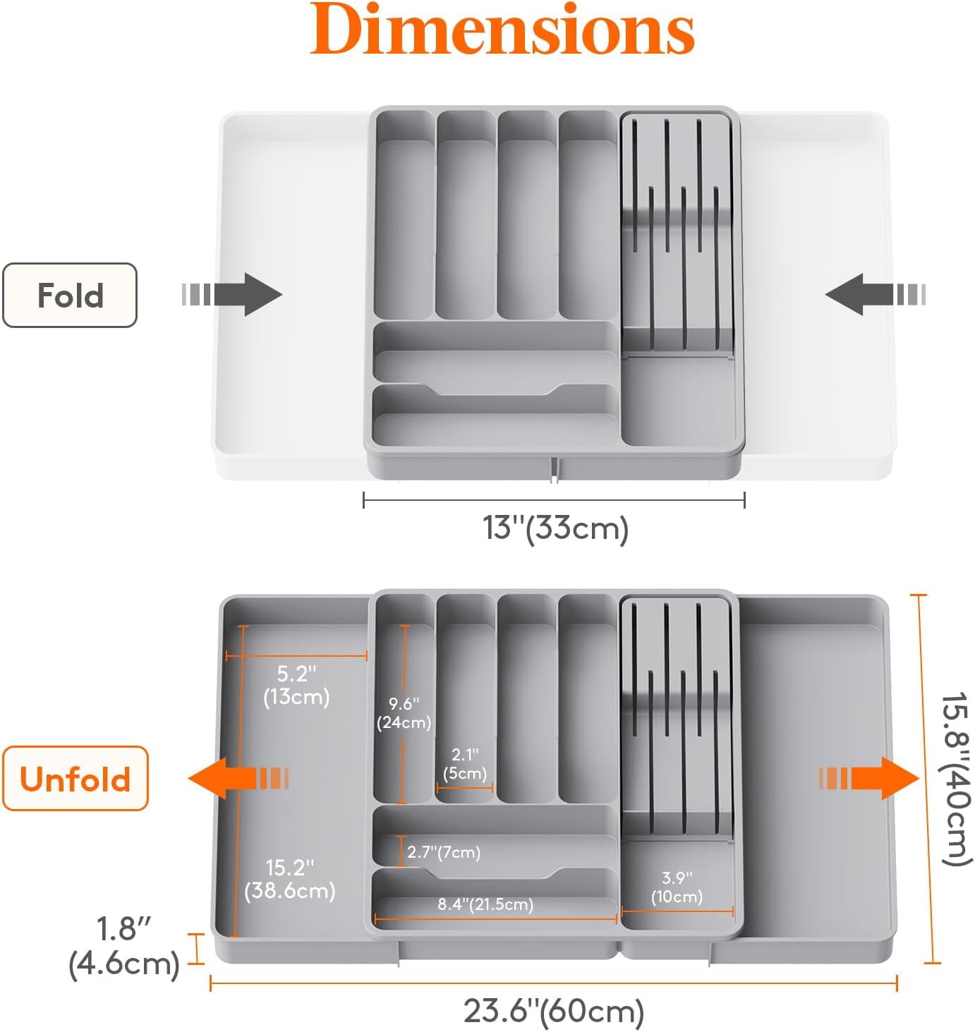Lifewit Silverware Organizer for Kitchen Drawers, Expandable Utensil Tray with Removable Knife Block, Adjustable Cutlery and Flatware Holder, Plastic Spoon Forks Holder Storage Divider, Large, Gray