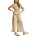 thumbnail image 3 of Women's 2 Piece Smocked Top Wide-Leg Pants Set High Waist Lounge Outfit Casual Boho Matching Set, 3 of 7