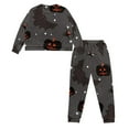 thumbnail image 5 of Yuyamidu Spooky Pumpkins Women Nightwear Set of 2 Adult's Black Clothing Pj Size XL Women's Long Sleeve Nightwear Halloween Scoop Neck Sleepwear with Pockets, Gray, 5 of 7