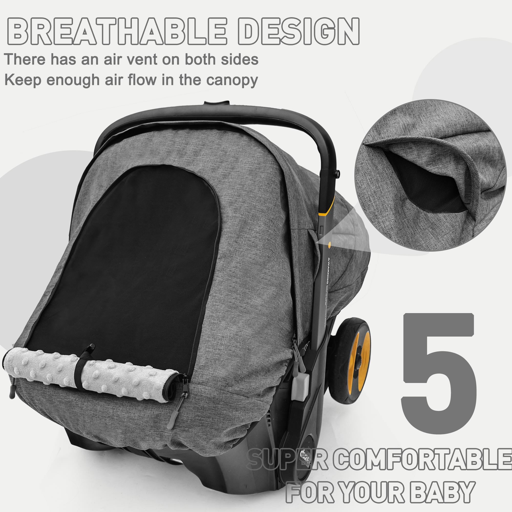 Waterproof Baby Car Seat Cover Compatible with Doona Car Seat and Stroller,Patented Windproof Car Seat Canopy for Boys & Girls, Keeps Babies Warm and Cozy(Gray)