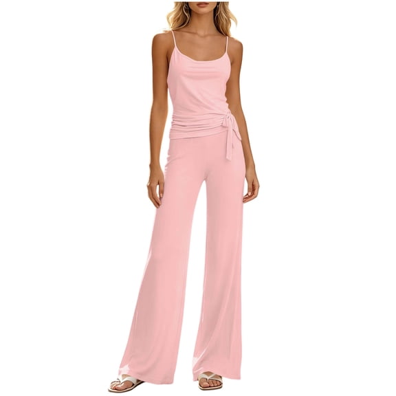 Wensltd Women Round Neck Sleeveless Pajama Set Elastic Waist Shorts Soft Lightweight Breathable 2 Piece Home Wear