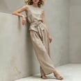 thumbnail image 6 of SOOMLON Travel Outfits for Women 2 Piece Sets Crew Neck Sleeveless Tie Tees Pleats Pants with Pockets 2 Piece Sets, 6 of 6