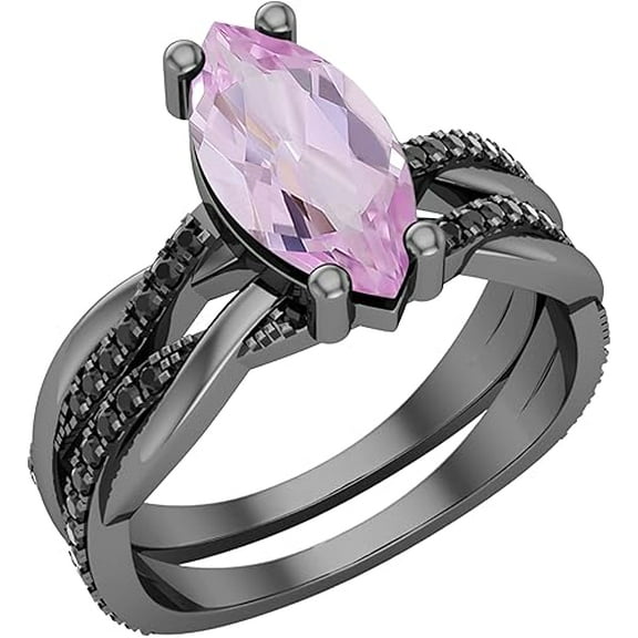 Ahansh Jewels 2.50 Ct Marquise Cut Pink Sapphire Engagement Wedding Thanksgiving Christmas Bridal Ring Set 14K Black Gold Plated 925 Sterling Silver For Women's -6
