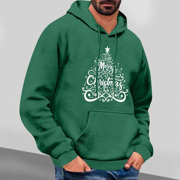 Jjayotai Clearance Mens Christmas Graphic Print Hoodies, Oversized Sweatshirts Pullover 2024, Long Sleeve Trendy Athletic Top Green L