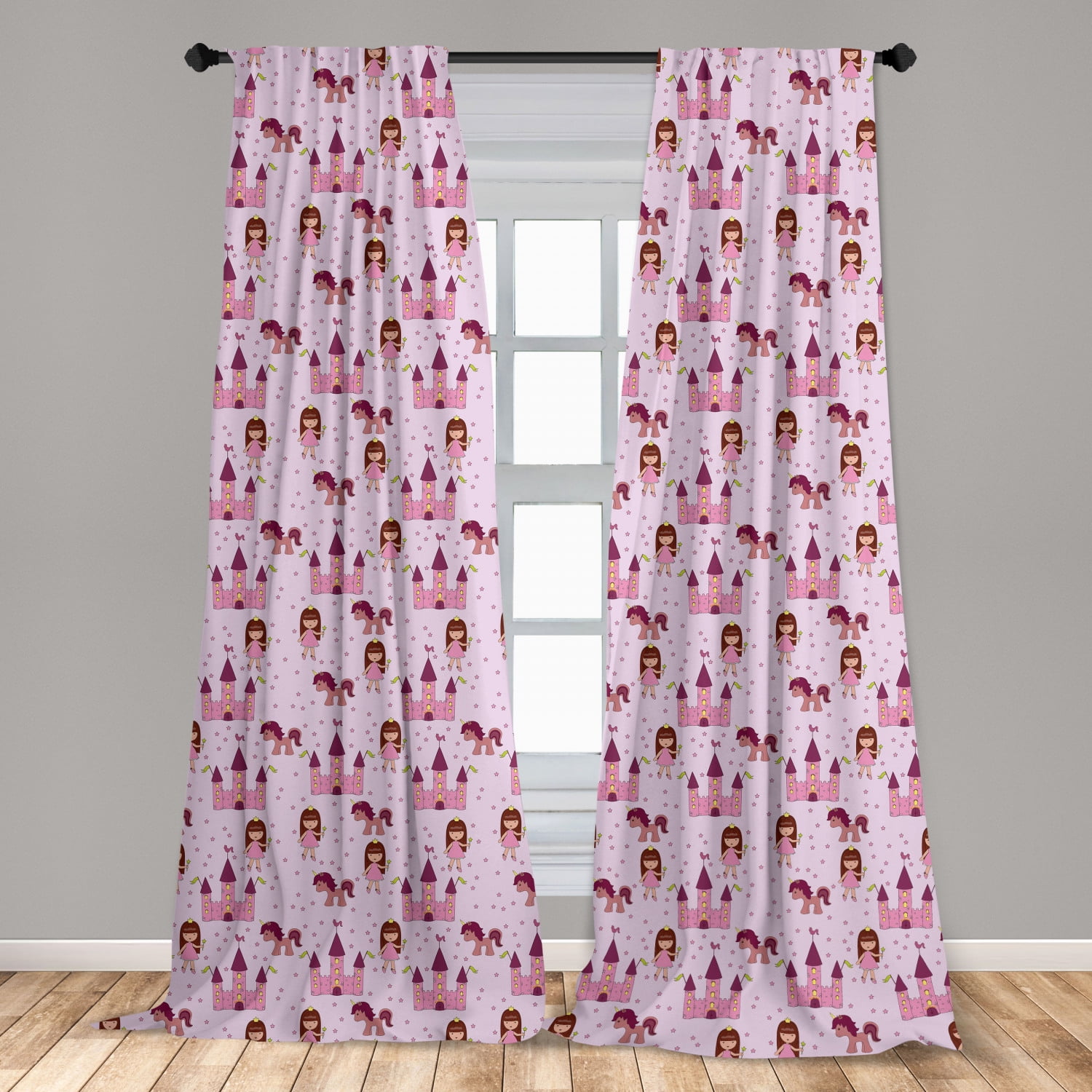 Fantasy Curtains 2 Panels Set Princes With Castle And Unicorn Stars Background Cartoon Drawing Style Window Drapes For Living Room Bedroom Pale Mauve Brown Pink By Ambesonne Walmartcom Walmartcom