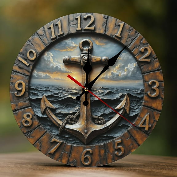 Wall Clock Decorative - Vintage Bronze Anchor Print 2D Vintage Wall Clocks Battery Operated Silent Non-Ticking for Bedroom, Living Room, Kitchen, Office, Classroom, 10 Inch