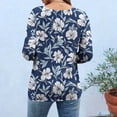 thumbnail image 4 of YUGYXL Shirts for Women 3/4 Length Sleeve Tee Tops Casual Round Neck T Shirts Summer Floral Print Dressy Blouses Navy XXL, 4 of 6