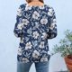 thumbnail image 4 of Xuyuer Women's Spring Summer Hawaiian Print Loose Casual Round Neck 3/4 Sleeve T-Shirt, Floral Pullover Top for Beach Vacations, Tropical Parties and Summer Holiday Style, 4 of 6