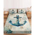 thumbnail image 2 of Queen Size Fitted Sheet Set - Nautical Anchor 3 Piece Bedding Sets 16" Deep Pocket Fitted Sheet with 2 Pillowcases, Vintage Coastal Summer Beach Coral Brushed Microfiber Hotel Luxury Bed Sheets, 2 of 9