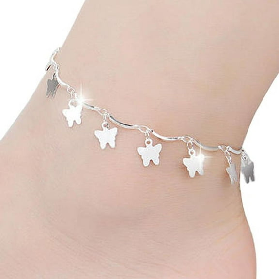 Yesbay Women Chic Silver Plated Butterfly Stars Bell Charm Anklet Bracelet Foot Chain