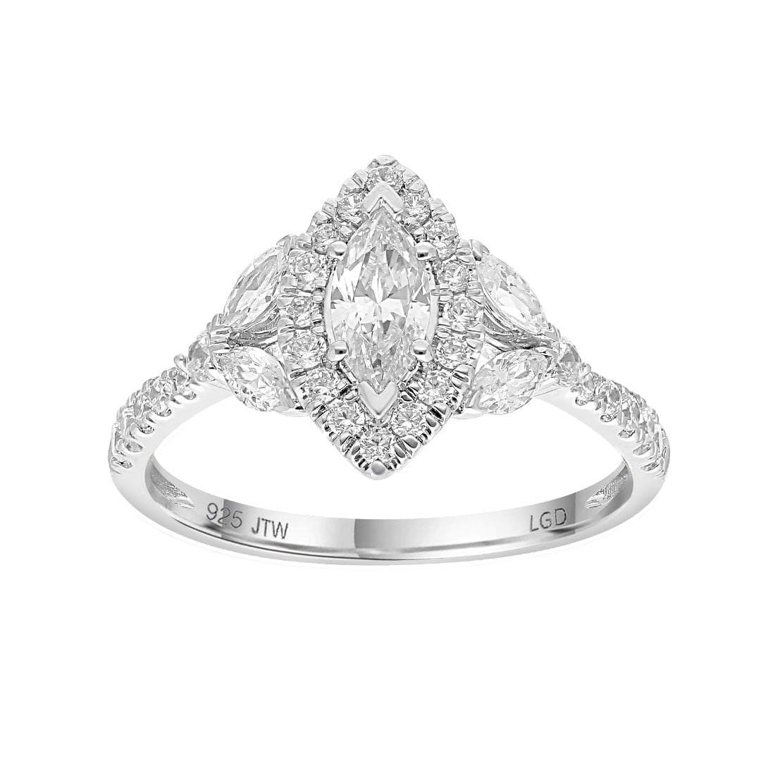 Brilliance Fine Jewelry Marquise 1 Carat Lab Grown Diamond Engagement Ring in Sterling Silver