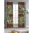 thumbnail image 2 of Farmhouse Green Garland Sheer Curtains 84 Inch Length 2 Panels Set for Living Room/Bedroom, Spring Black Plaid Wood Grain Kitchen Curtains Grommet Semi-Sheer Curtains Window Treatments 42"x84"x2, 2 of 7