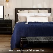 Sunbeam Electric Heated Fleece Blanket, Full, Newport Blue