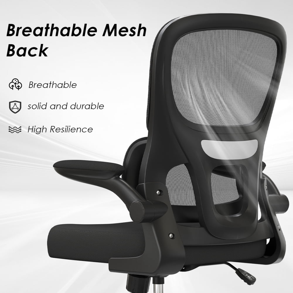 Pawverly Ergonomic Mesh Office Chair with Adjustable Lumbar Support, Flip-up Arms, Swivel Task Computer Desk Chair with Wheels, Comfy Home Office Chair, Black
