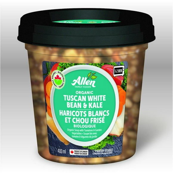 Allen Family Foods Shelf Stable Tubs Organic Tuscan White Bean & Kale 400 ml, Shelf Stable Tubs, 400 ml