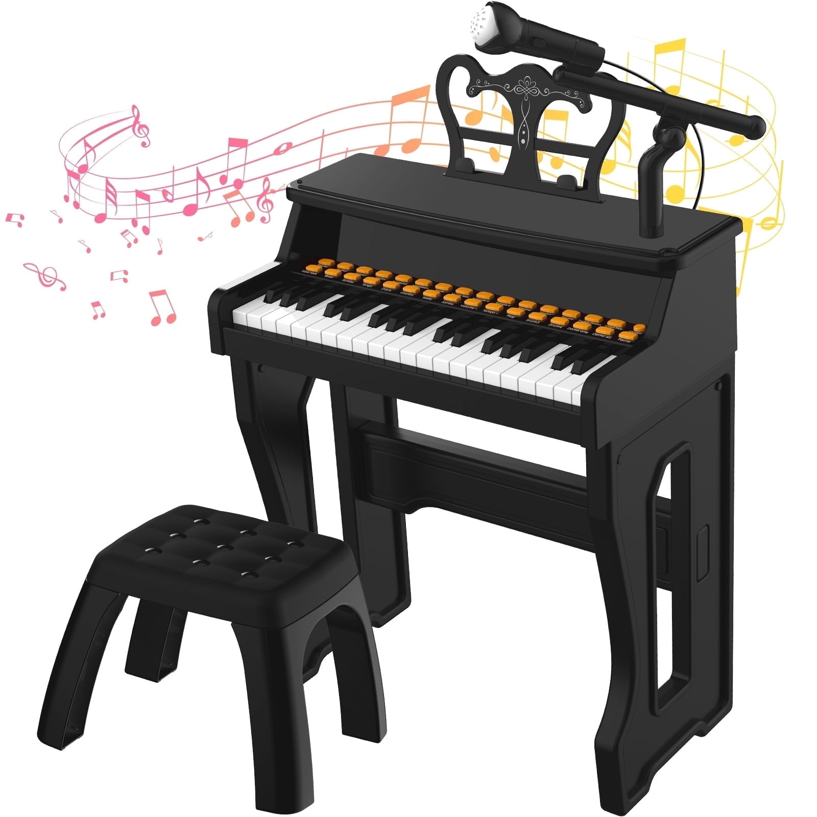 37 Keys Piano for Kids, Electronic Musical Instrument Toys for Baby, Mini Piano Tools for Beginners, Gifts for Age 3 +, Black