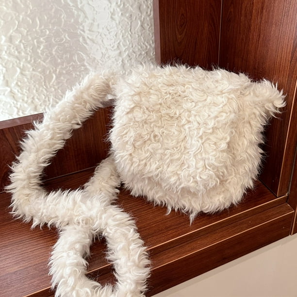 Bolso Peludo Hombro Cuerpo Cruzado Mujer Plush Flap Esponjado Esponjoso Color Sólido para Compras Viajes