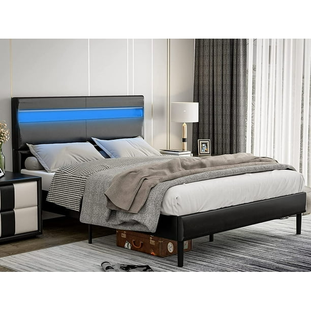 IKIFLY Modern Full Size Platform Bed Frame with LED Headboard