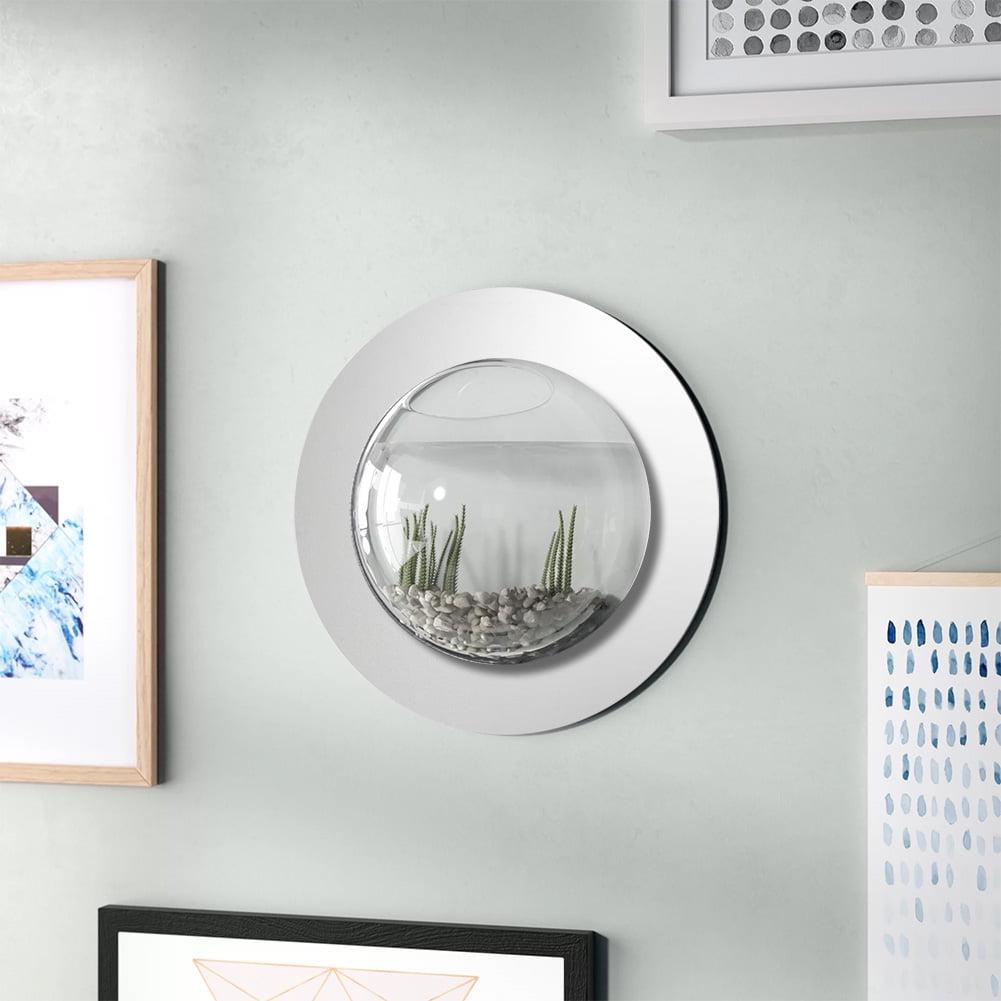 Modern Home Reflection Fish Bubble Aquarium - Deluxe Mirrored Wall Mounted Fish Tank