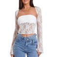 thumbnail image 2 of Women Sexy See Through Strapless Bandeau Vest and Long Sleeve Cover Up Lace Clothes Party Clubwear, 2 of 10
