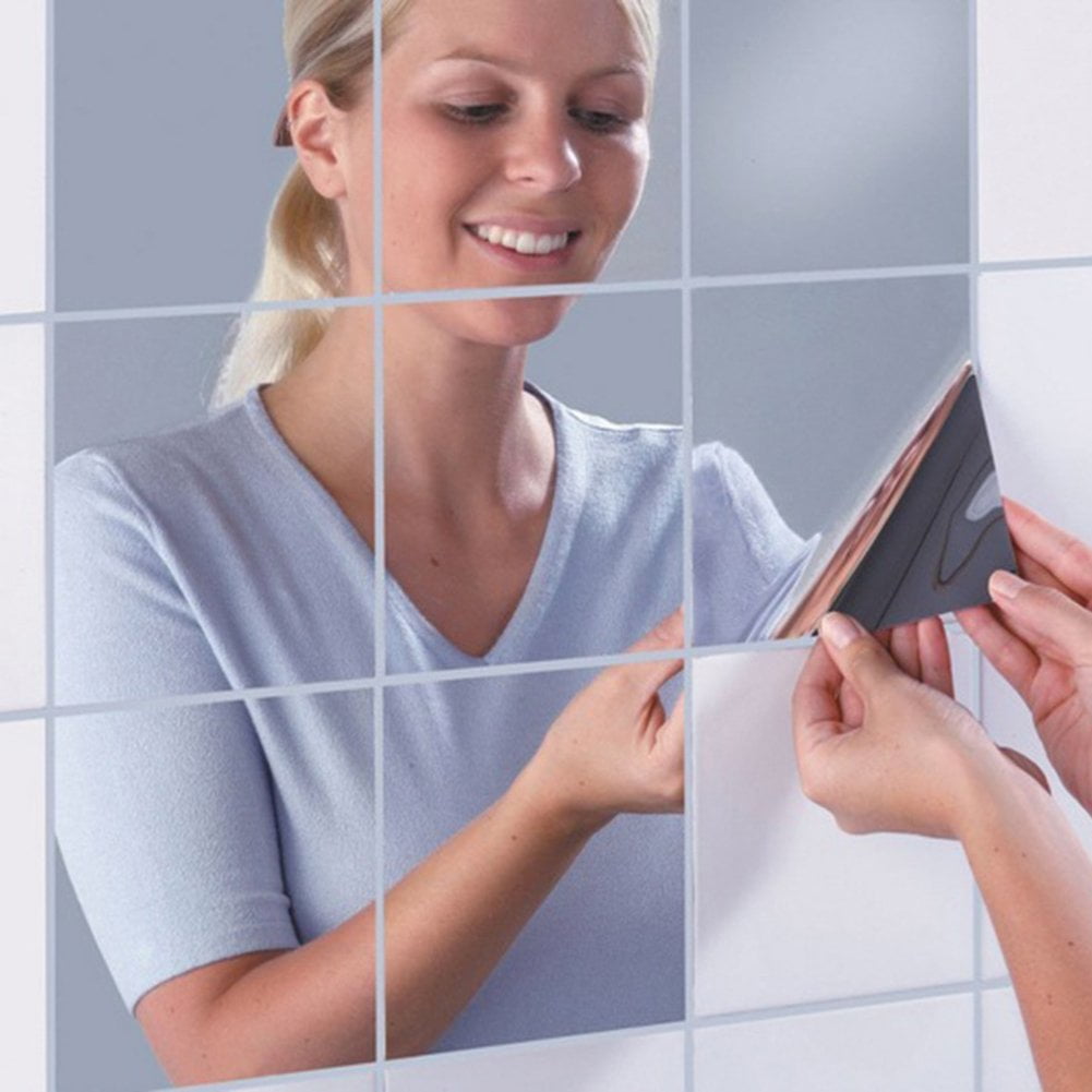 1 Sheet Mirror Tile Wall Sticker Square Self-Adhesive Bathroom Stick On Art Deco