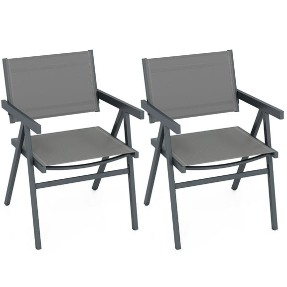 Gymax Patio Chairs Set of 2 w/Breathable Fabric Seat & Tilt Backrest Comfy Armrest