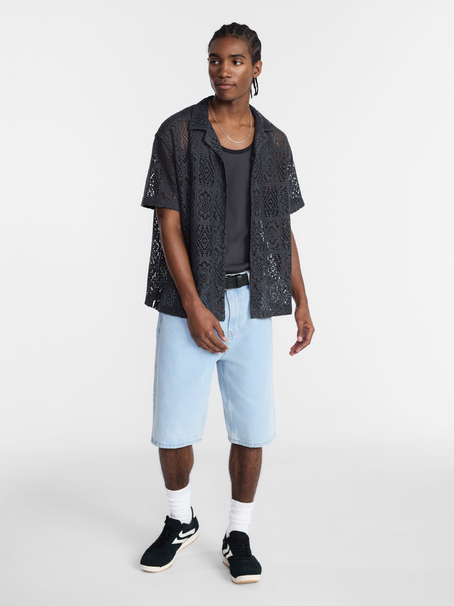 No Boundaries Crochet Shirt with Short Sleeves, Men's XS-4XLT