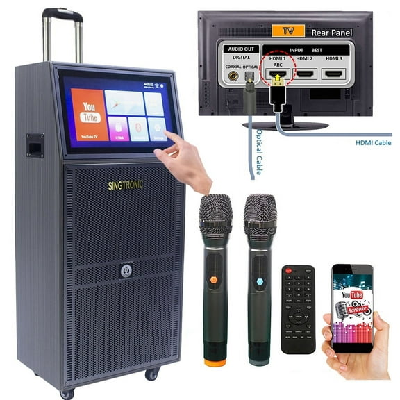 Singtronic BT-999HD Professional Portable 1500W Pre-Amplifier All-in-One Karaoke System, Built-in 19" Touch Screen