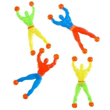 Rubber Sticky Wall Climbers –– 12 Pieces Colorful and Stretchable Novelty Toys – Party Favors, Gift Ideas, Playtime, Stimulator, Game Prizes, Goody Bag Fillers, Indoor