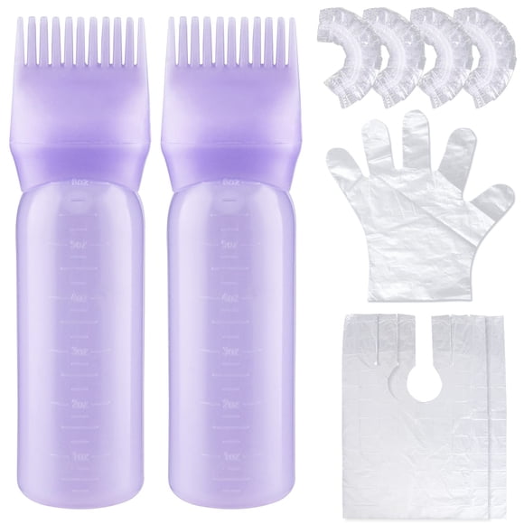 Cosywell Botella aplicadora de peine de raíz, 6 ??onzas, 2 paquetes de aplicador de tinte para el cabello, botella aplicadora de cepillo para peine de raíz de cabello, botellas aplicadoras de color co