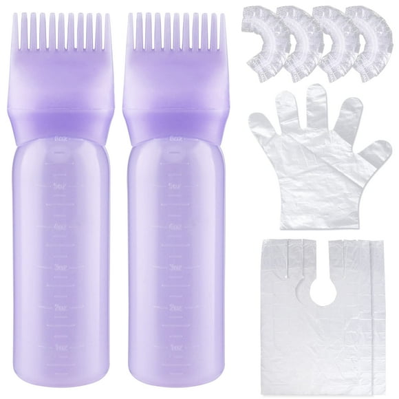 Cosywell Root Comb Applicator Bottle 6 Ounce 2 Pack Hair Dye Applicator Brush Applicator Bottle for Hair Root Comb Color Applicator Bottle with Graduated Scale (Purple)