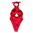thumbnail image 7 of Sngxgn Women's Swimsuit Bathing Suit V Neck Ruffled Swimwear Adjustable Straps(Red,M), 7 of 7