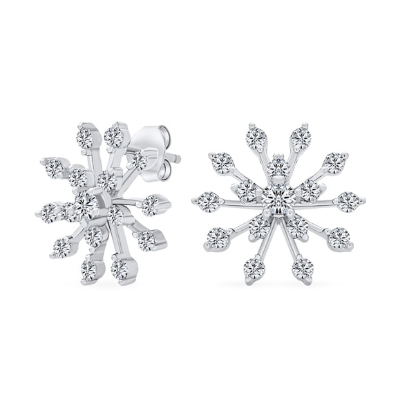 Bling Jewelry Womens Mid-Size Lightweight CZ Stud Earrings Cubic Zirconia Snowflake Sterling Silver