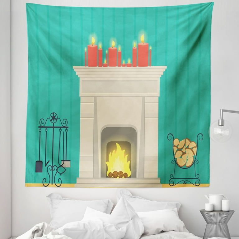 Cozy Tapestry Simplistic Classic Look Interior Illustration with Log and Candles Print Fabric Wall Hanging Decor for Bedroom Living Room Dorm 5