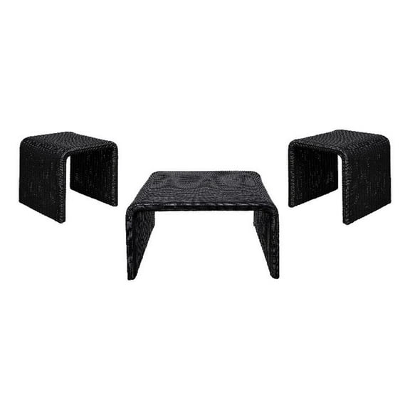 Cahya 3-piece Rattan Coffee and End Table Set Black
