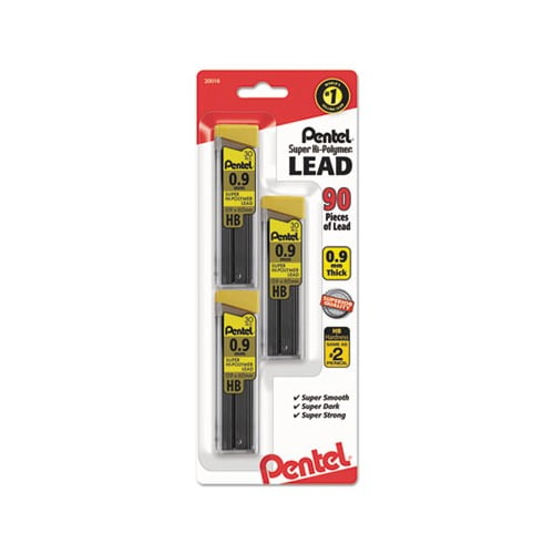 Super Hi-Polymer Lead Refills 0.9 mm, HB, Black, 30/Tube, 3 Tubes/Pack