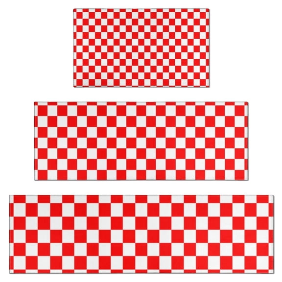 Red and Black Checkered Pattern Kitchen Rugs Sets Of 3,Kitchen Runner Rugs Non Skid Washable,Decorative Kitchen Floor Mats for Kitchen,Sink,Laundry,17"x30" 17"x47" 17"x59"