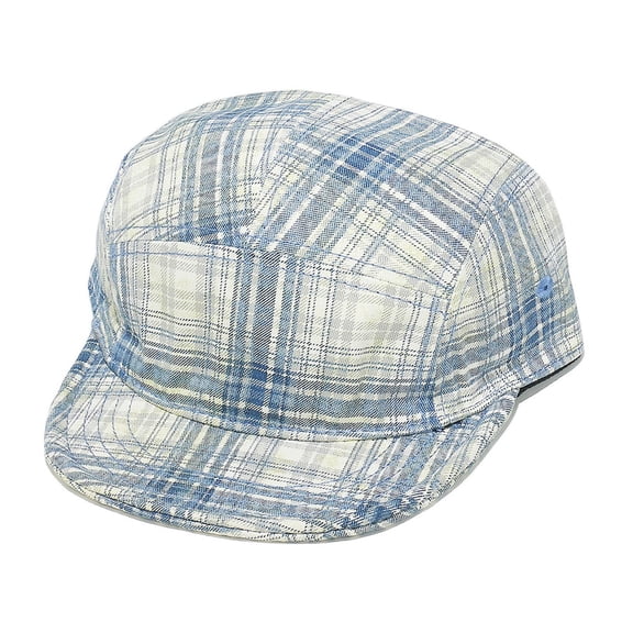 VONCOS Womens Cotton Cap 5-Panel Camp Hat Blue White Plaid Vintage Washed Low Profile Casual Hat for Women,Size M