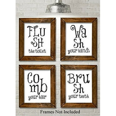 Bathroom Quotes and Sayings Art Prints - Set of Four Photos (11x14) Unframed - Great Gift for Bathroom Decor