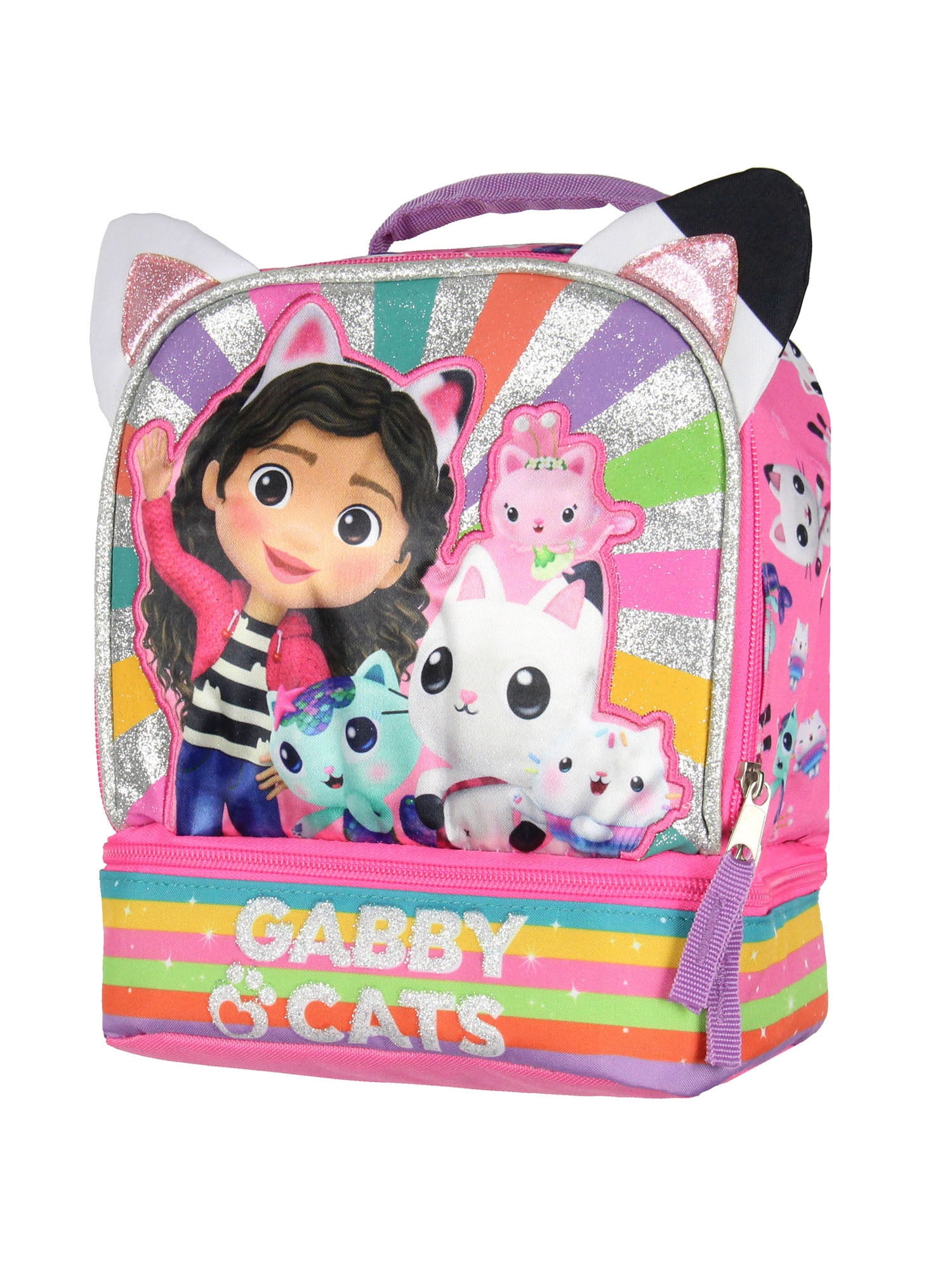 Gabby's Dollhouse Lunch Box 3D Gabby and Cats Dual-Compartment Insulated Lunch Bag Cooler 9"