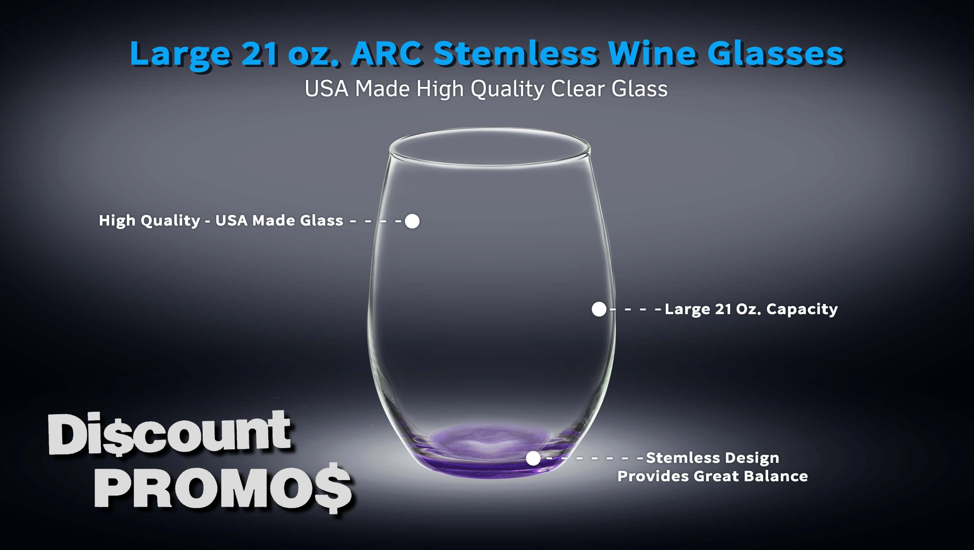 10 ARC Stemless Wine Glasses Set, 21 oz. - Chardonnay, Cabernet, Merlot, Sauvignon - Purple