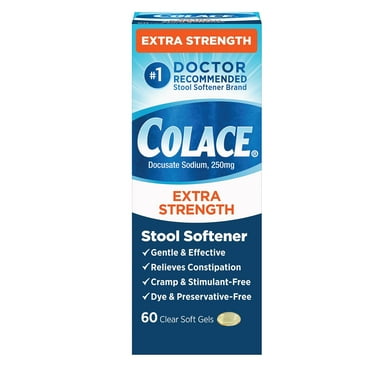 Colace Extra Strength Stool Softener for Gentle Effective Constipation Relief, #1 Doctor Recommended Stool Softener Brand, 250 mg Docusate Capsules, 60 Count