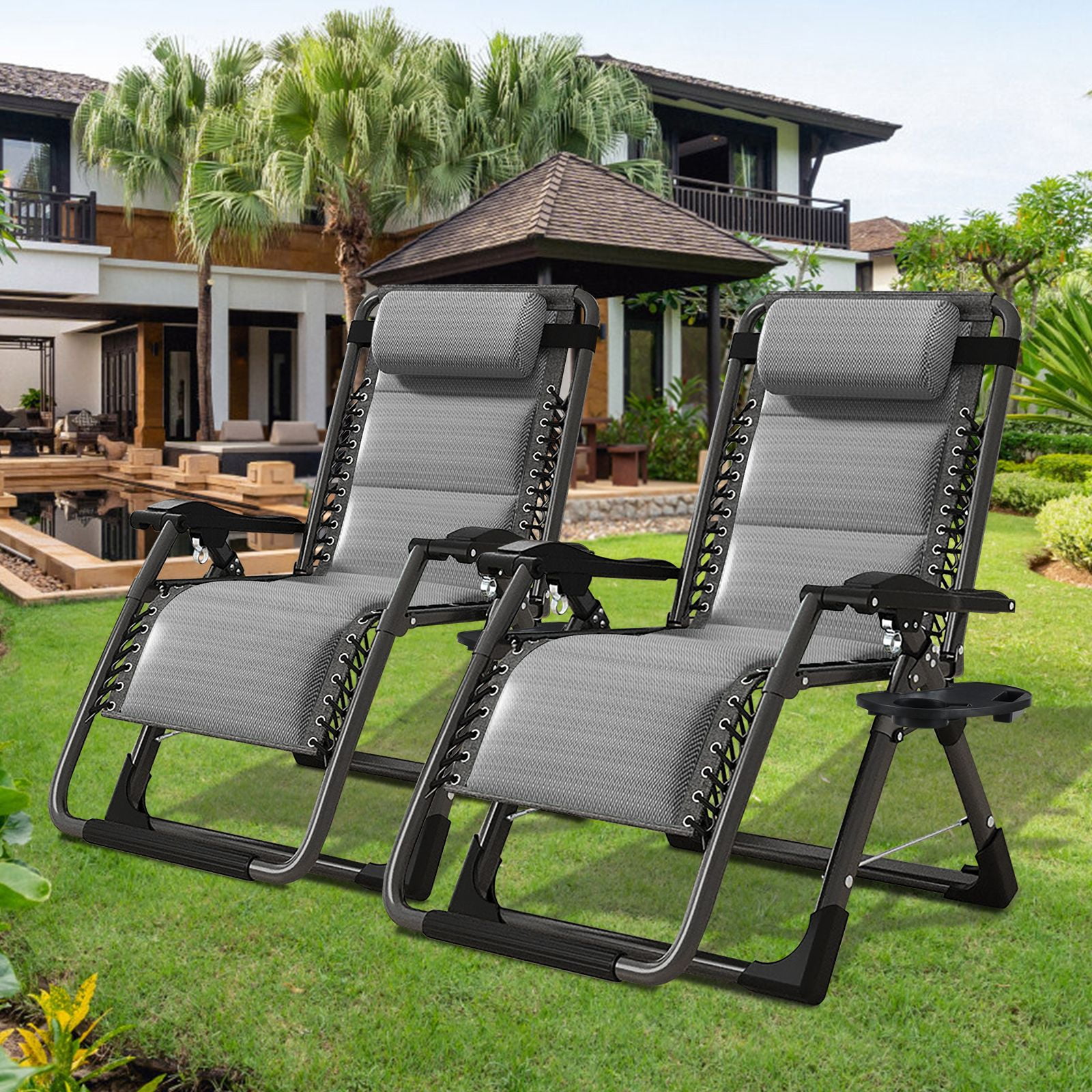 MOPHOTO Set of 2 Zero Gravity Chair,Outdoor Lawn Folding Lounge Chairs