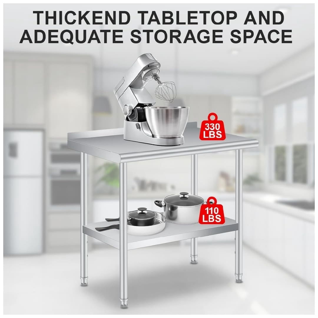 EastVita 36x24 Inches Stainless Steel Prep Table with Backsplash Commercial Heavy Duty Work Table Adjustable Under Shelf for Kitchen Restaurant Business