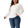 thumbnail image 4 of Agnes Orinda Women's Plus Size Top Floral Lace Double Layer V Neck Sheer Long Sleeve Dressy Casual Tunic Blouses 1X White, 4 of 6